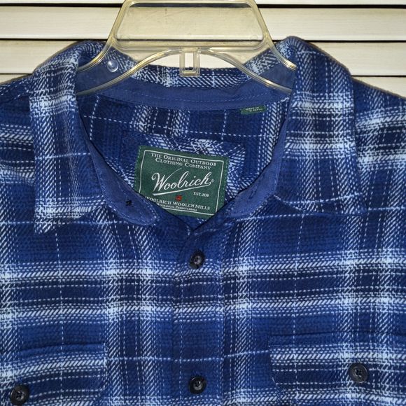 Woolrich Blanket Shirt Jacket Size L Blue Plaid Flannel Cotton Shacket Pockets - Picture 3 of 16
